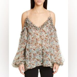 Stella McCartney S/S 2019 Meadow Floral Silk Cold-shoulder Top Blouse sz 38 US 4